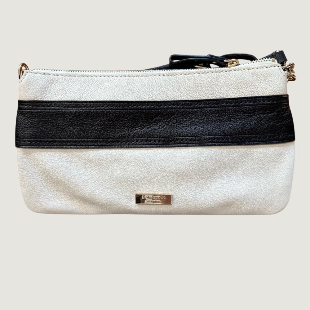 Kate Spade New York Leather Bow Crossbody Bag Purse Polka Dot Lining White Black - Picture 5 of 13
